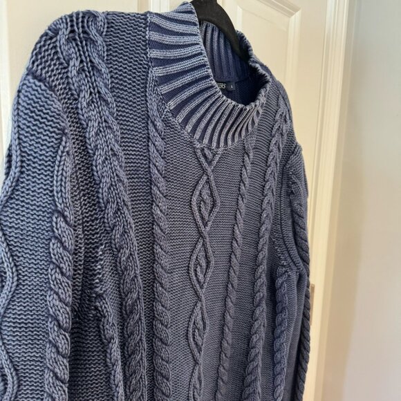 Woolover Blue Cotton Mock Neck Cable Knit Sweater‎ - Size Large - Picture 2 of 7